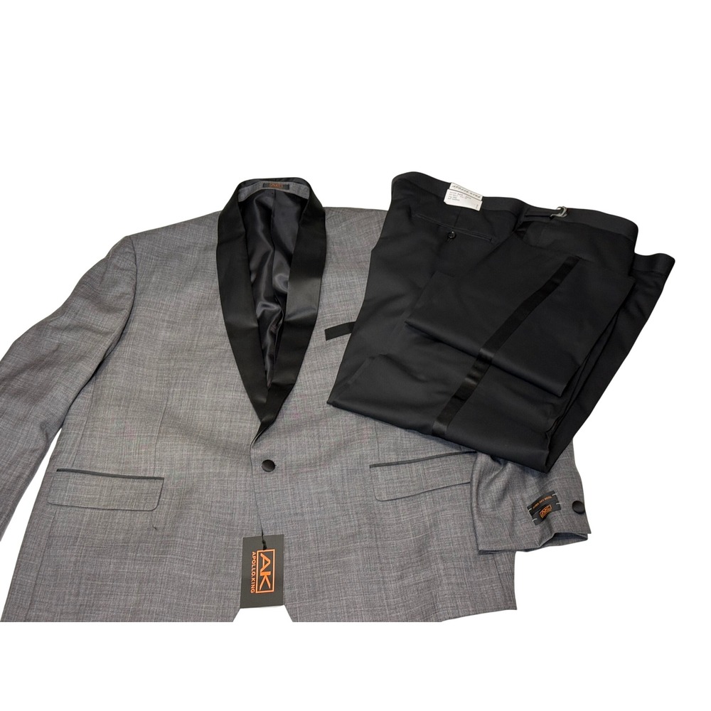 Apollo King Mens Grey Super 150s Wool Tuxedo Suit Set 54R 48W MAC-3 NWT